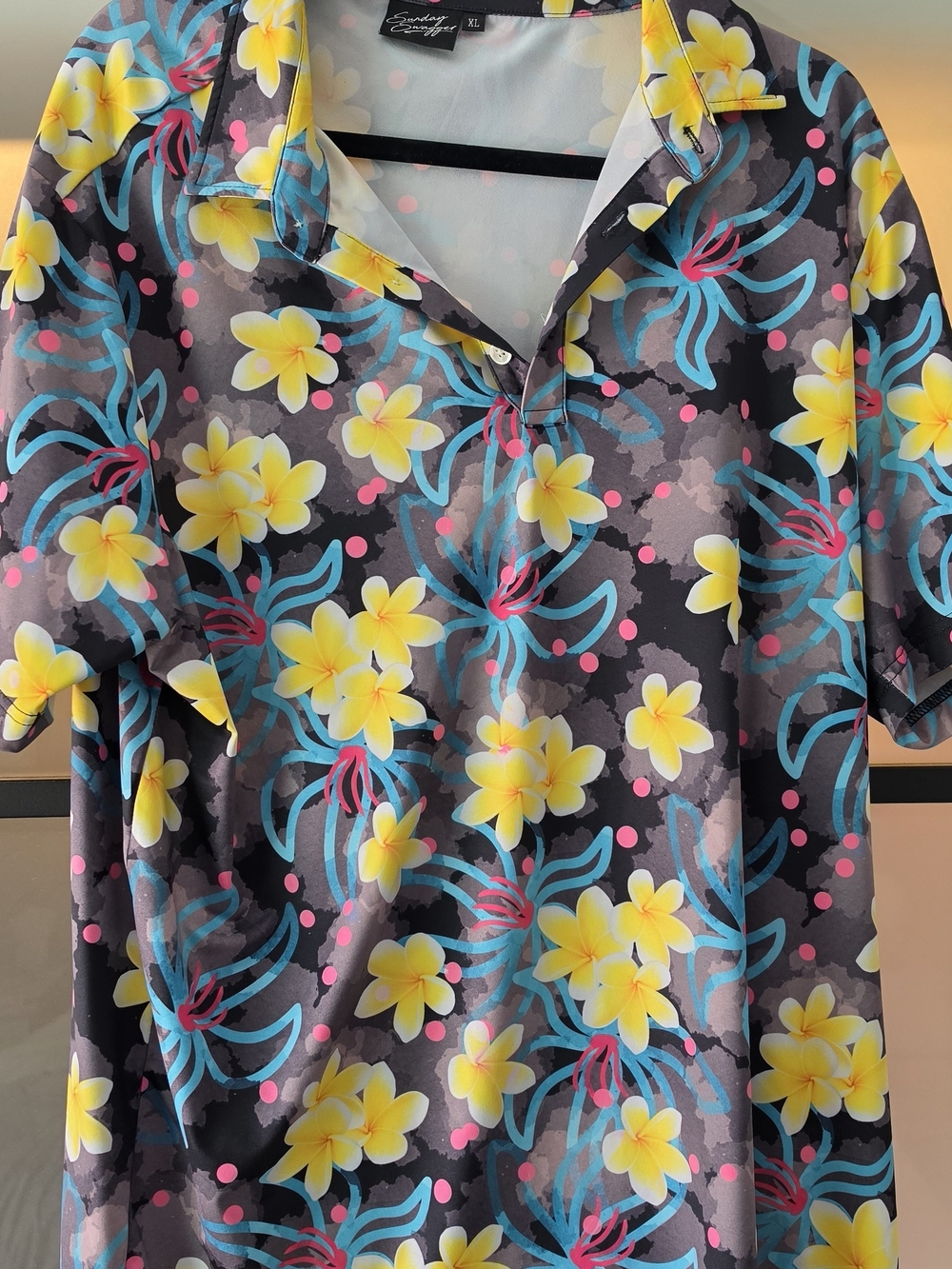 Sunday Swagger- Tropical Floral Golf Shirt - Yellow & Teal Flowers